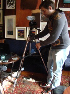 Russell Cooley getting video-film camera set up